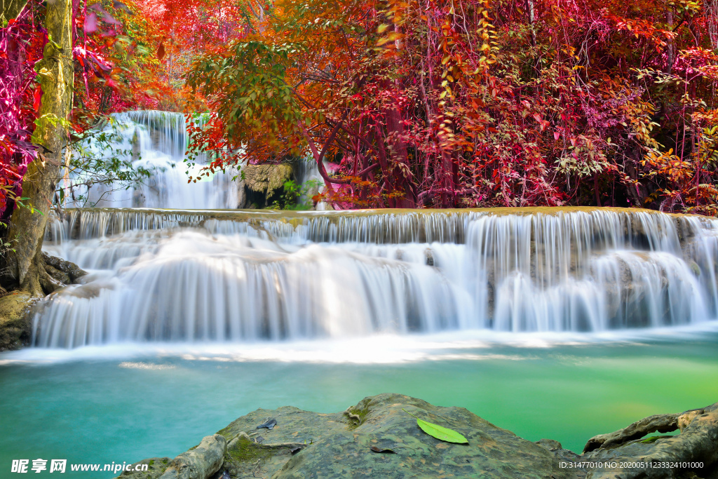 秋天 森林 瀑布风景