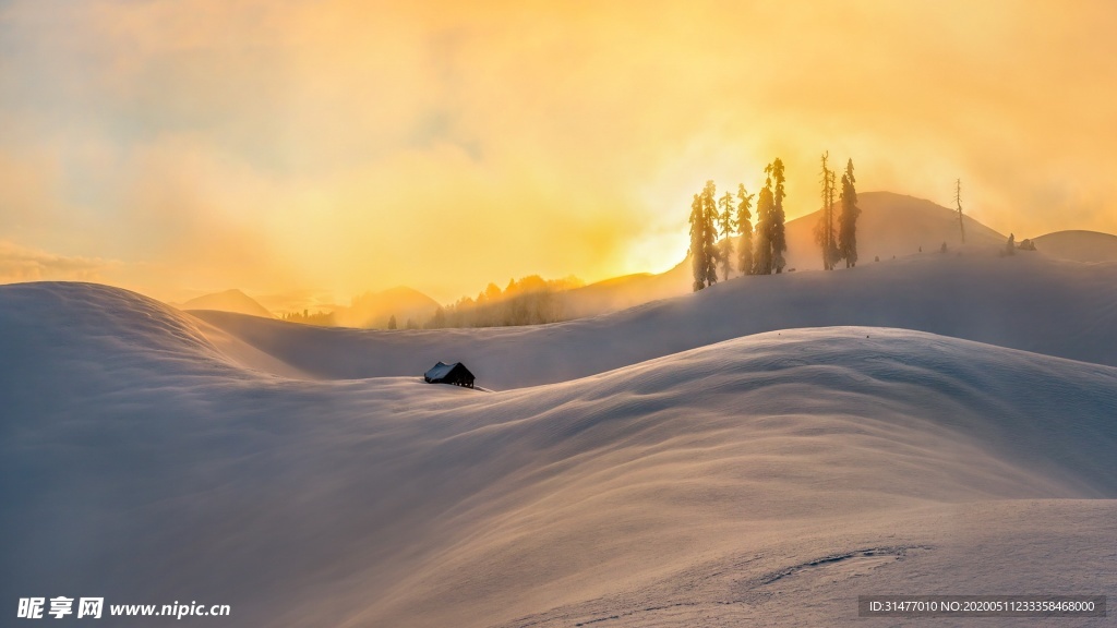 早上雪房子风景