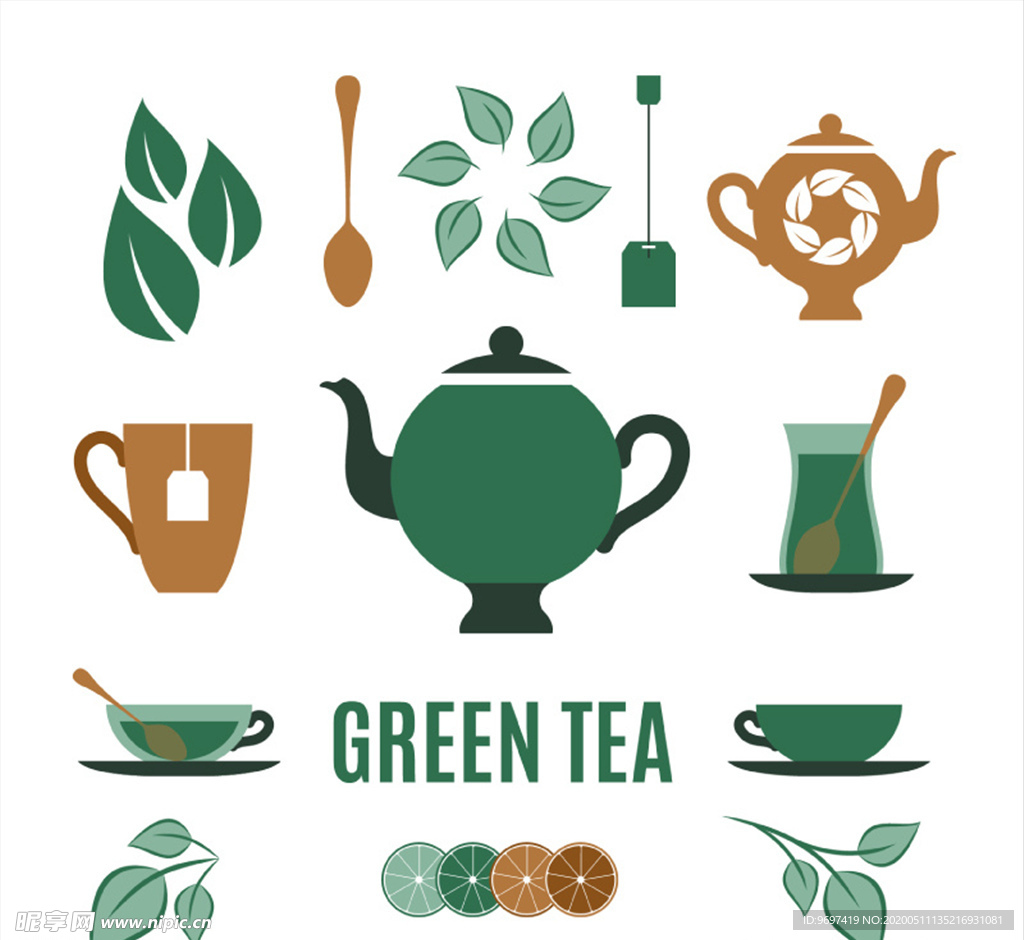 矢量茶叶茶文化元素