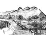 中国风线条山水白描图案