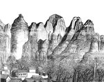 中国风线条山水白描图案