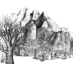 中国风线条山水白描图案