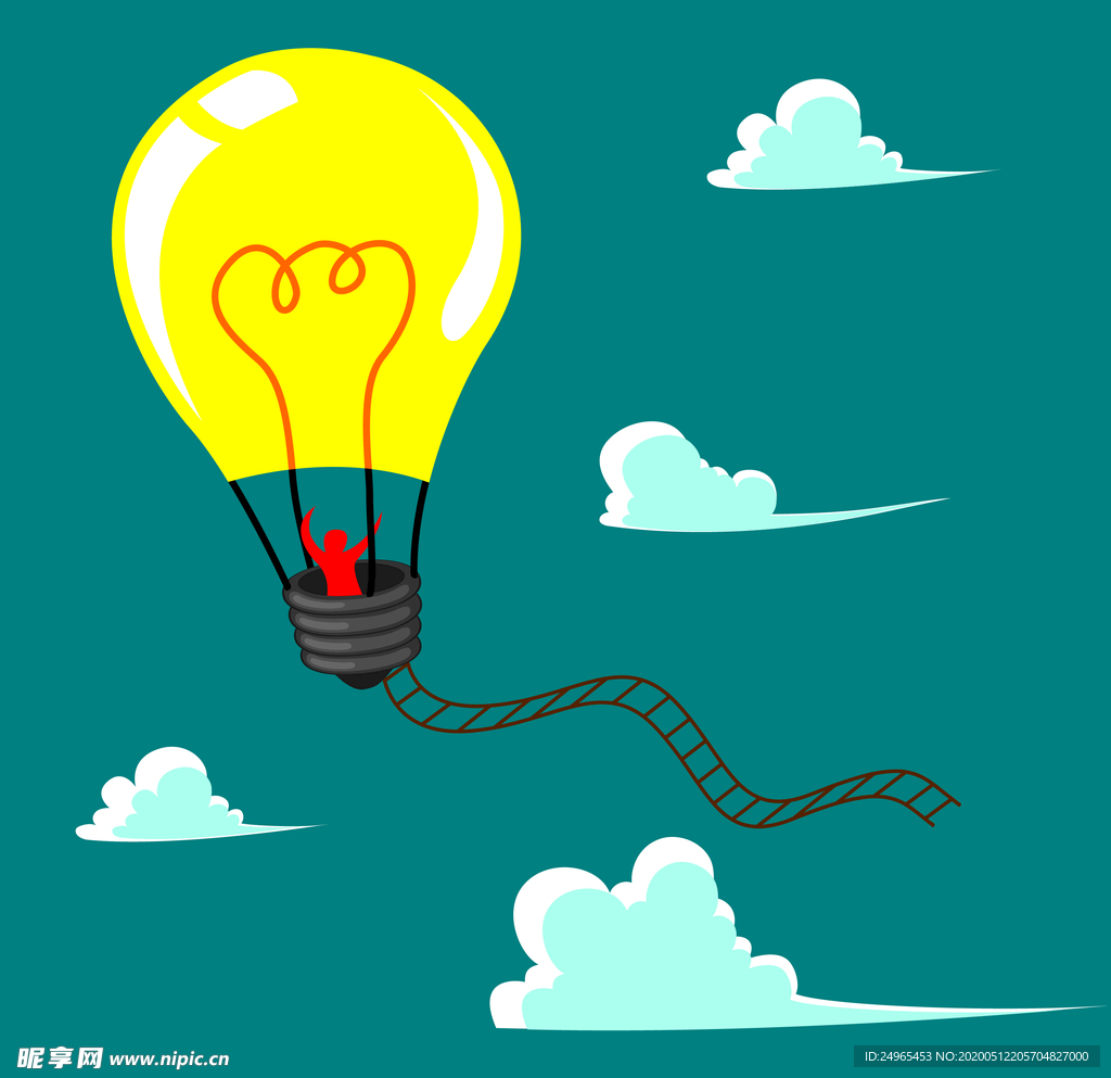 卡通创意插图灯泡热气球