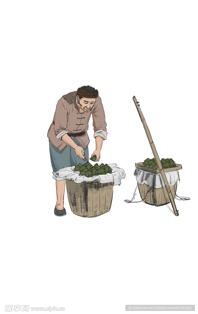 卖粽子人物插画卡通古风海报素材