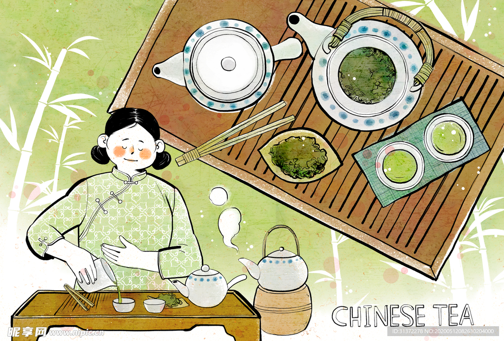 手绘中国传统茶海报图片