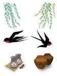 春天杨柳清明节垂柳树燕子简笔画