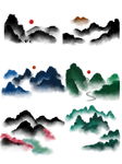 中国风山水水墨高山流水小船