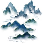 中国风山水水墨高山叠山小船飞雁