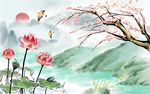 爱莲说旭日东升新中式背景墙