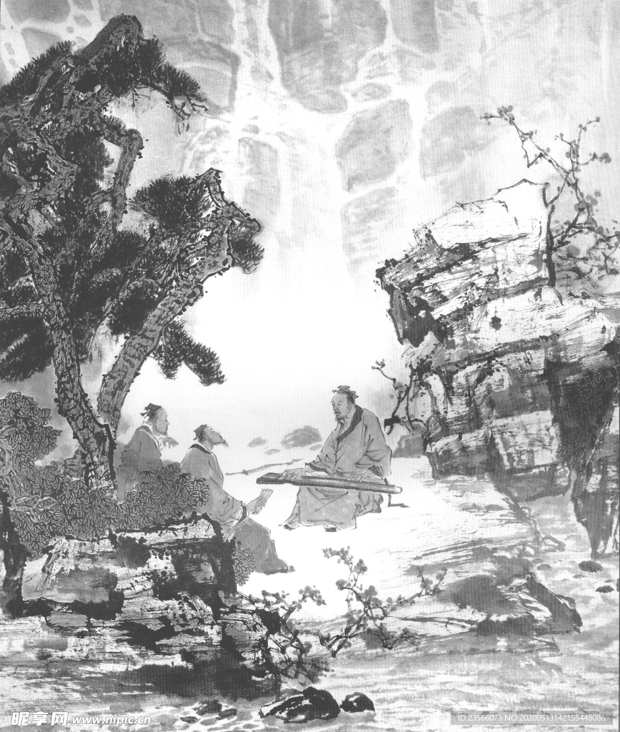 中国风线条白描国画