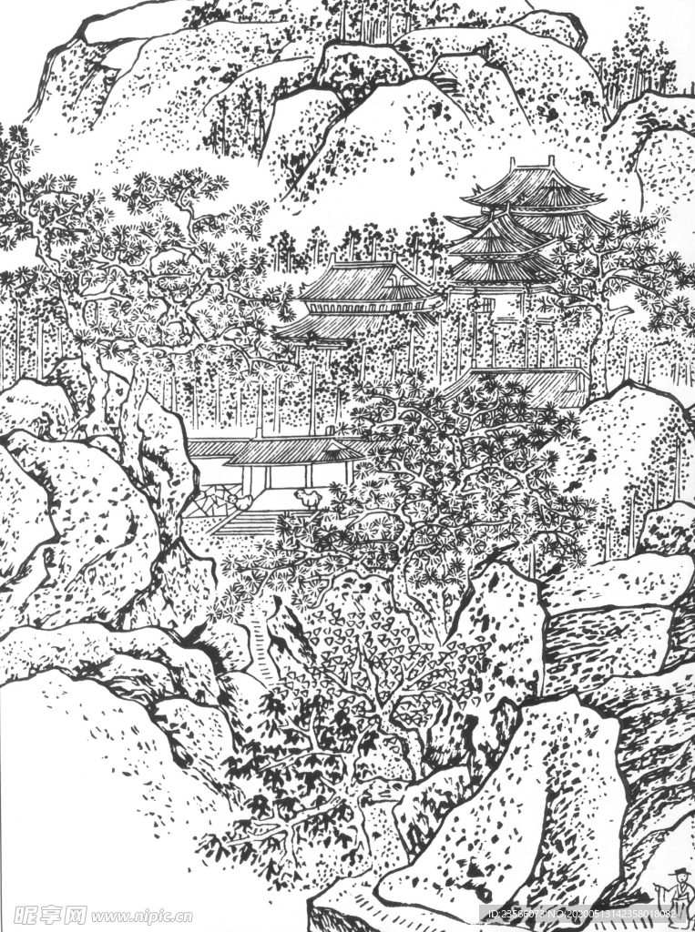 中国风线条白描国画