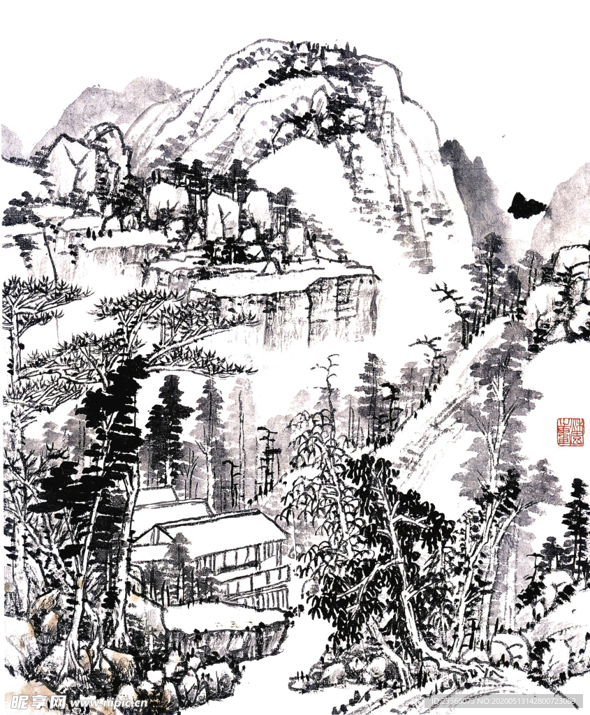 中国风线条白描国画