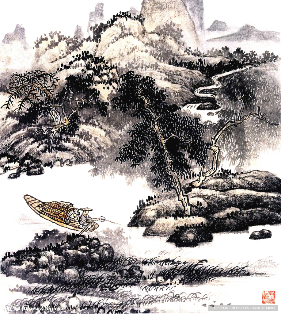 中国风线条白描国画