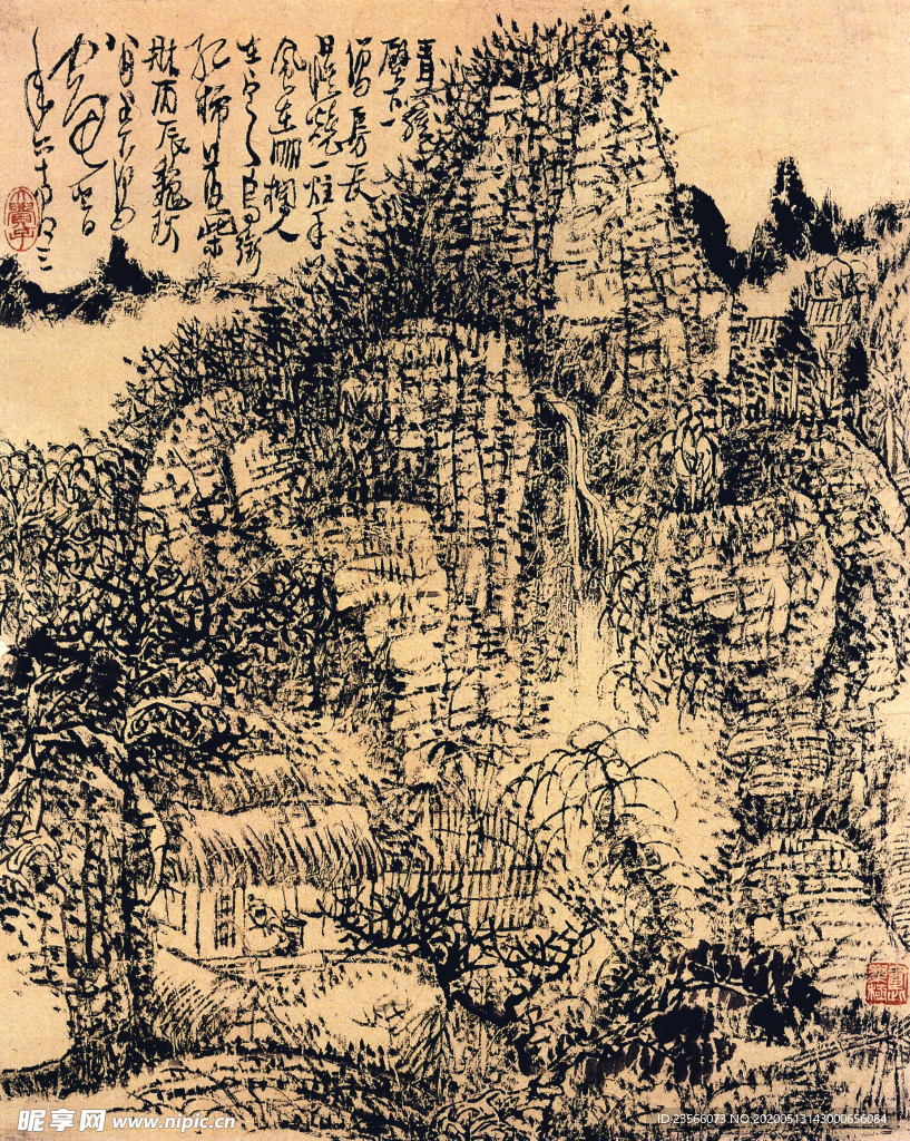 中国风线条白描国画