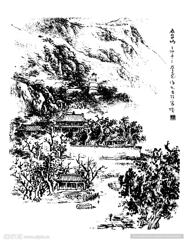 中国风线条白描国画