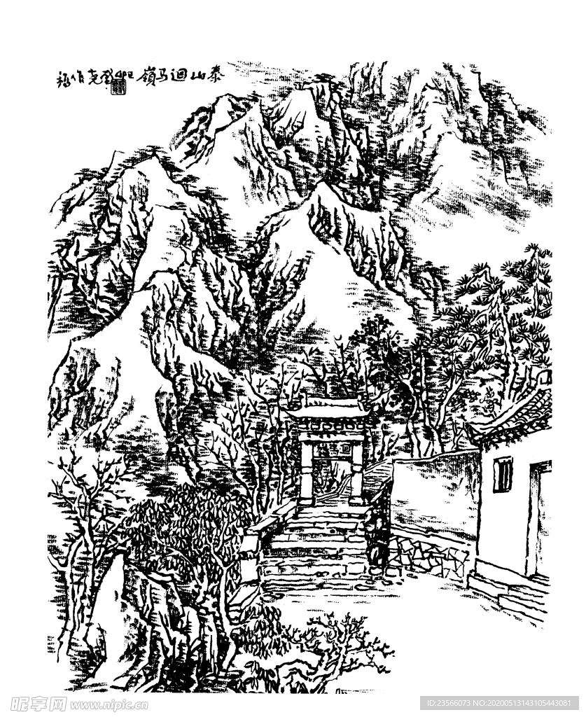 中国风线条白描国画