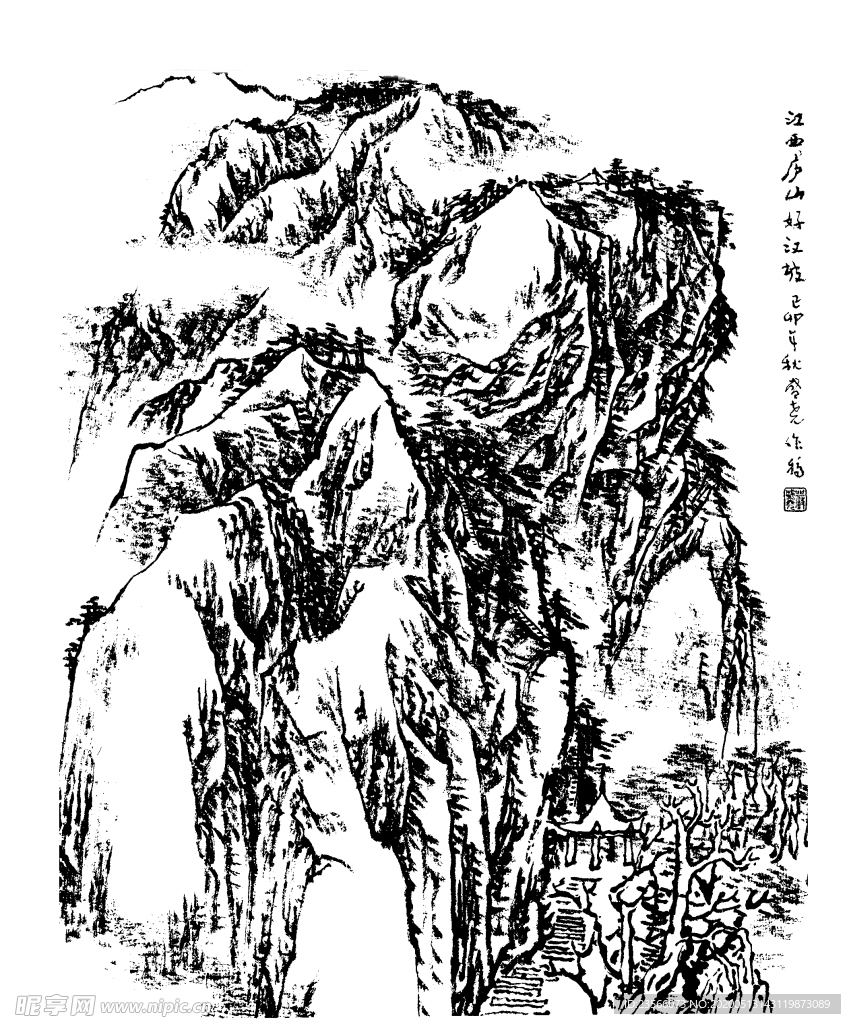 中国风线条白描国画