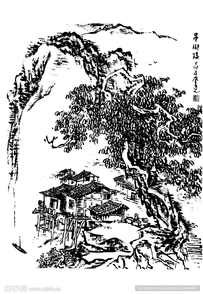 中国风线条白描国画