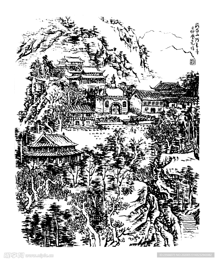 中国风线条白描国画