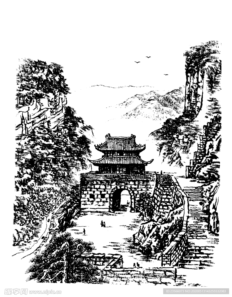 中国风线条白描国画