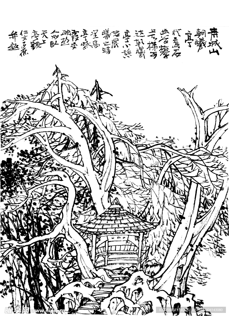 中国风线条白描国画