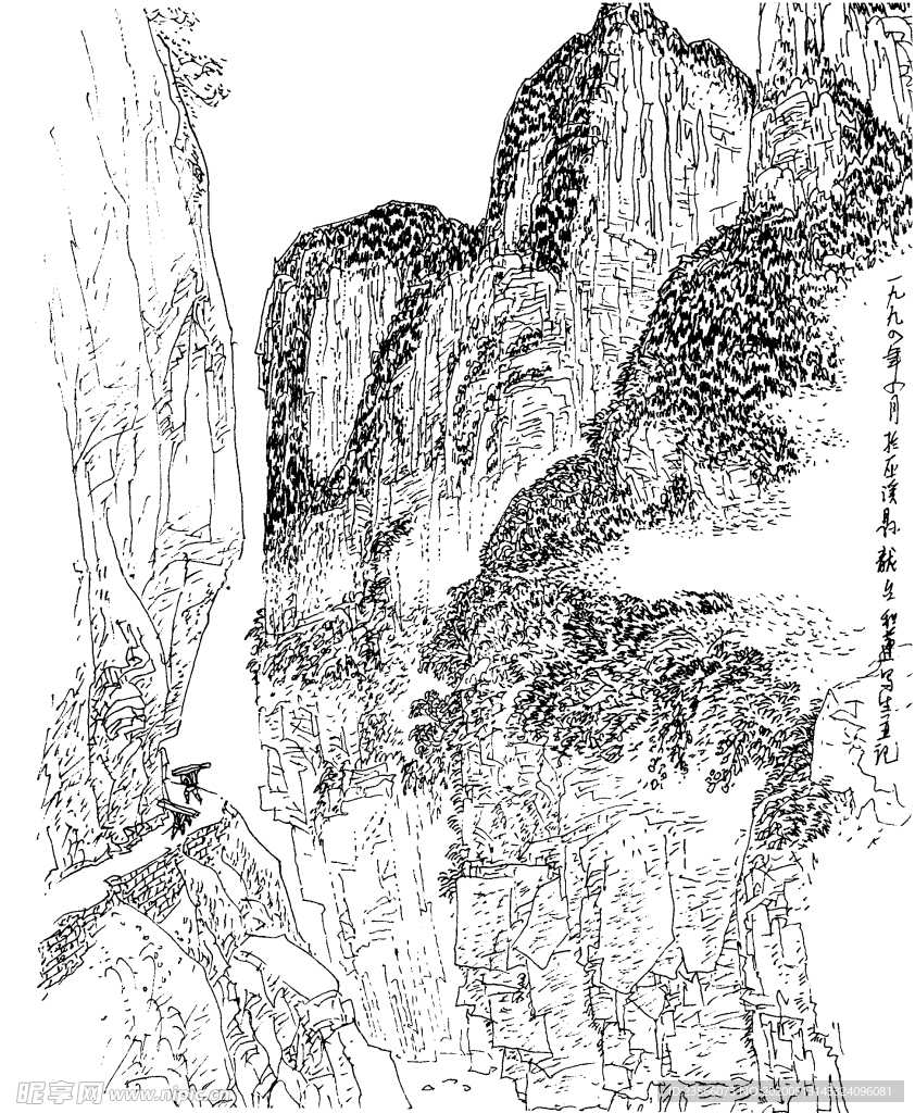 中国风线条白描国画