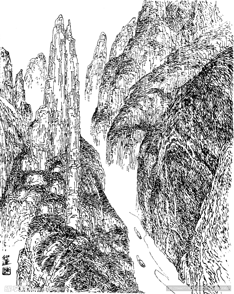 中国风线条白描国画