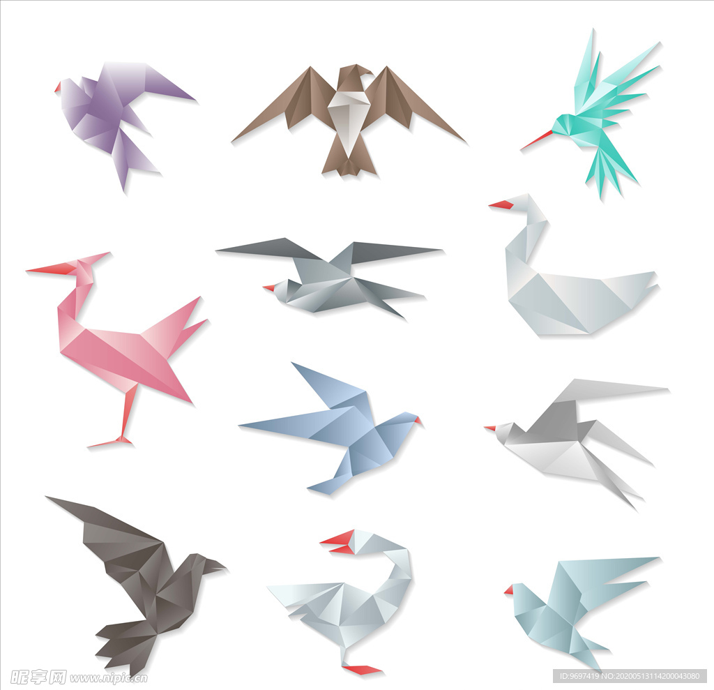 矢量折纸鸟类素材