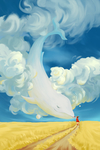 蓝色唯美梦幻鲸鱼创意治愈系插画