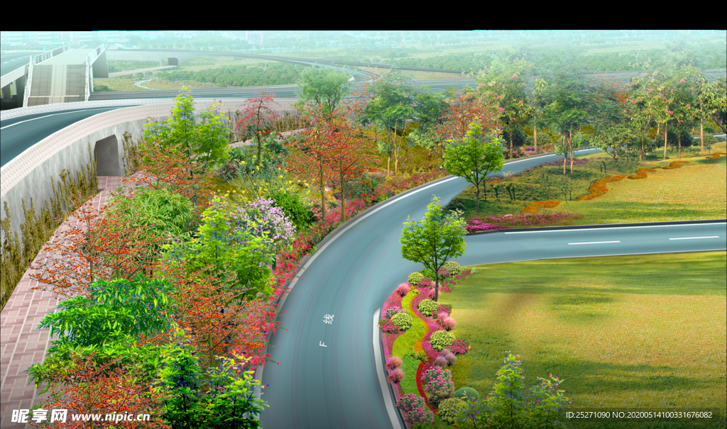 道路绿化匝道景观效果图
