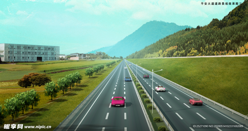 道路绿化 景观效果图