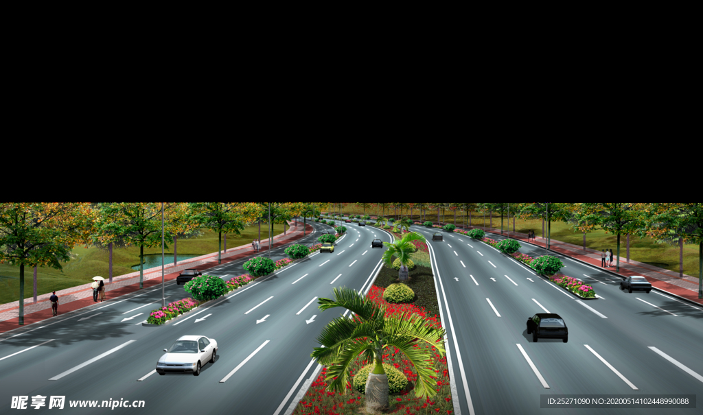 道路绿化 景观效果图