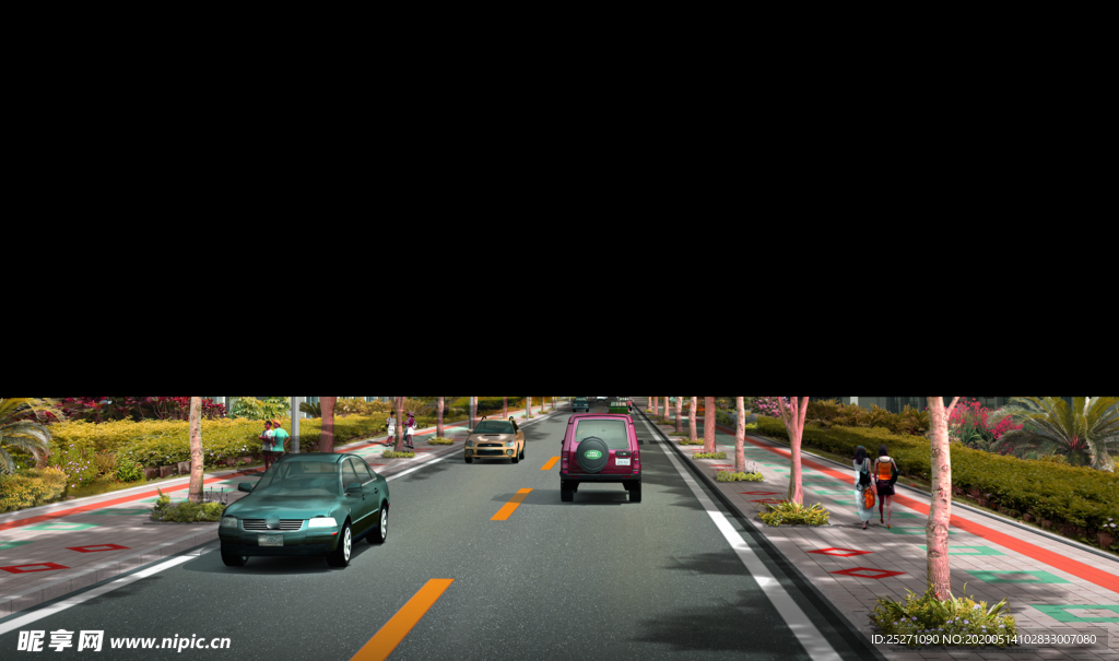 道路绿化 景观效果图