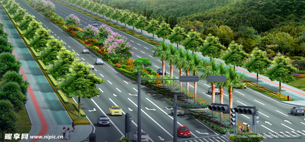 进港大道道路绿化 景观效果图