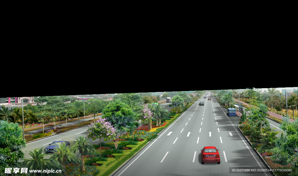 道路绿化 景观效果图