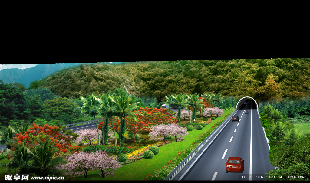 道路绿化 景观效果图