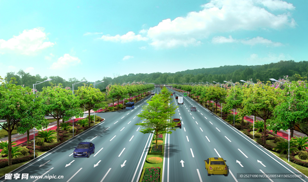 道路绿化 景观效果图
