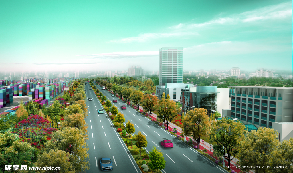 道路绿化 景观效果图
