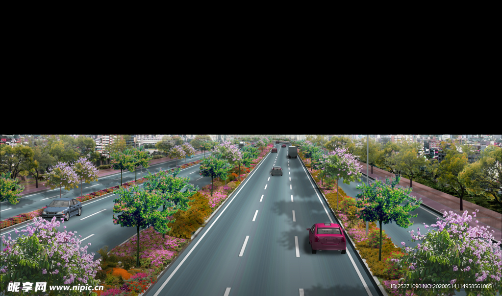 道路绿化 景观效果图