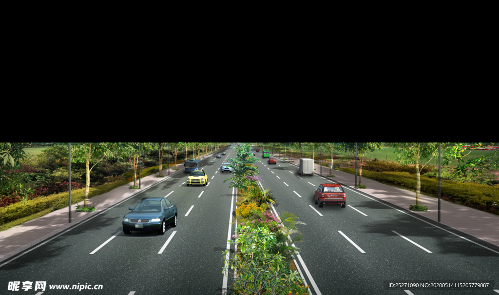 道路绿化 景观效果图