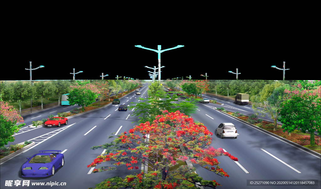 道路绿化 景观效果图