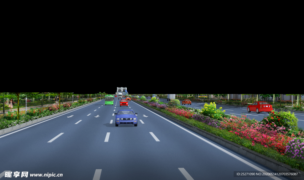 道路绿化 景观效果图