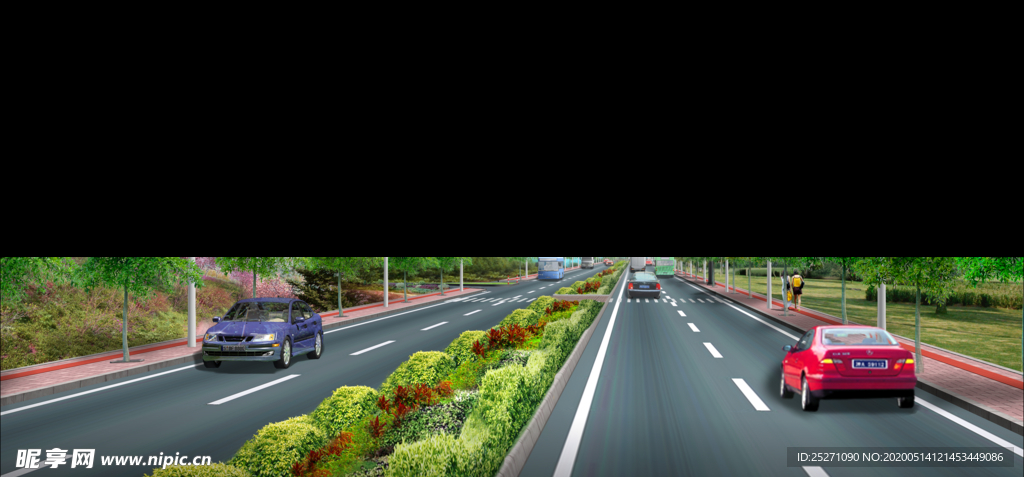 道路绿化 景观效果图 绿化景观