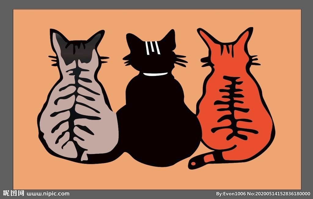 三只猫背影