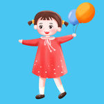 儿童节之手绘卡通拿着气球玩耍的