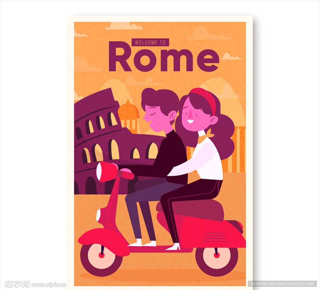 骑摩托车情侣罗马旅行传单