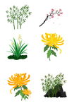 梅兰竹菊卡通插画手绘图标