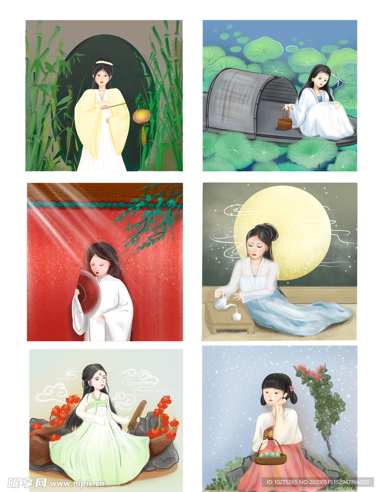 古风女孩女生节文艺中国风插画