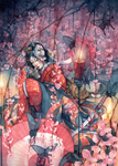 东方奇幻主题水彩插画