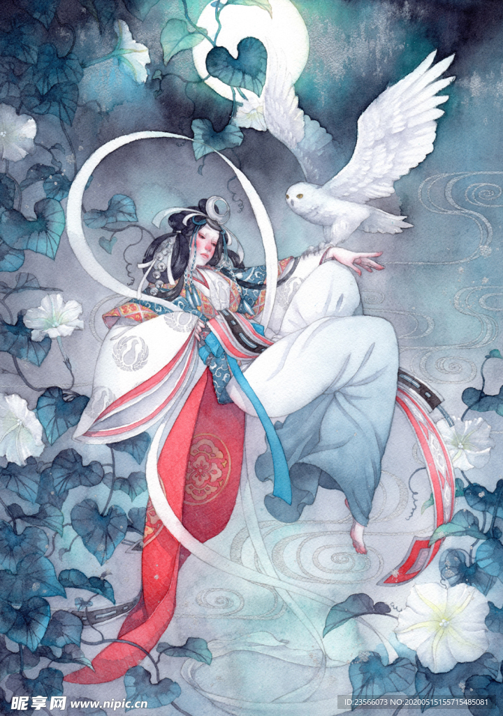 东方奇幻主题水彩插画